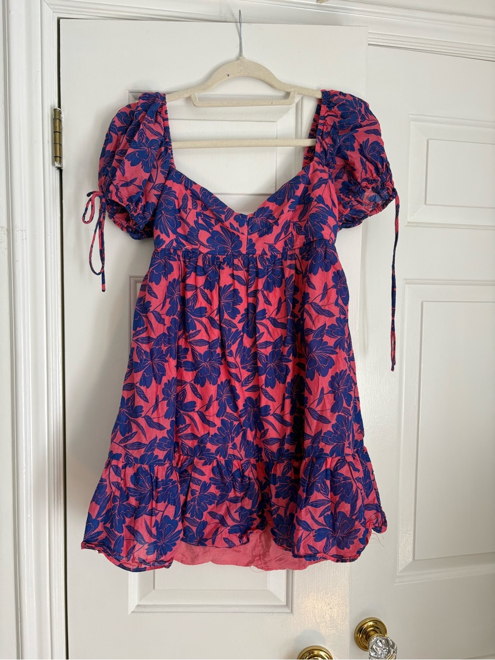 Olivaceous Bright Pink Dress with Navy Floral Print